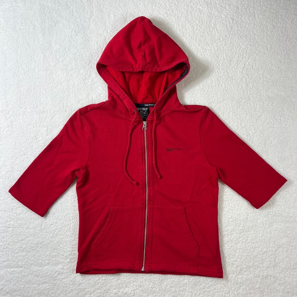 Polo Jeans Co Ralph Lauren Zip Hoodie Womens Medium Red Short Sleeve Graphic VTG